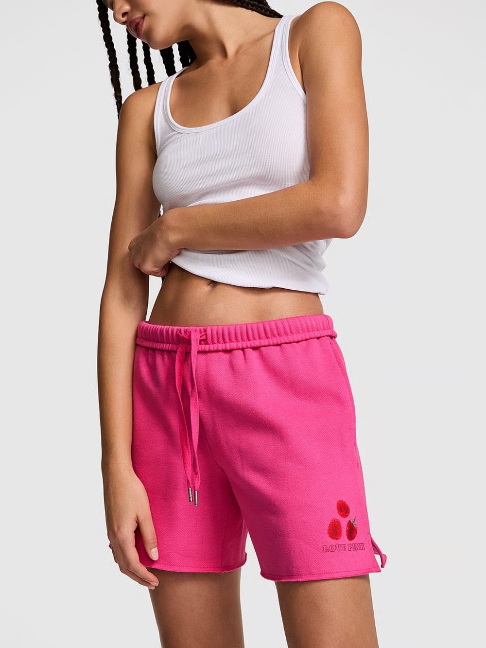 NWOT Pink Victoria's Secret Love Pink Strawberry Fleece Shorts, Size M